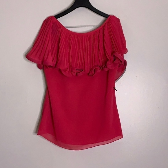 BADGLEY MISCHKA ruffle pink rear V Blouse retro overlay women’s medium blouse - Picture 2 of 10